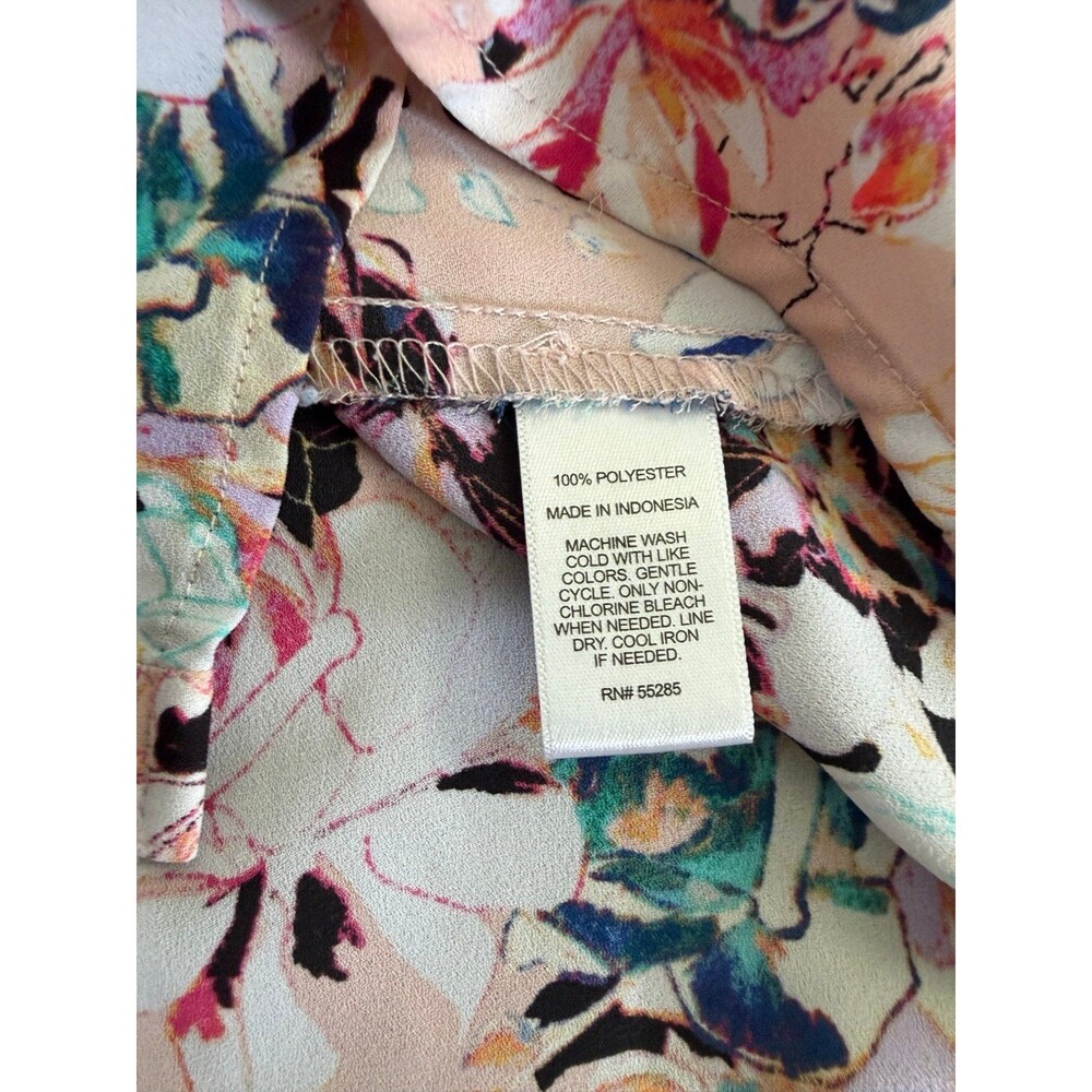 EXPRESS Floral Button Down Shirt Pastel Pink Roll-Tab Long Sleeve Blouse XS - Picture 8 of 9